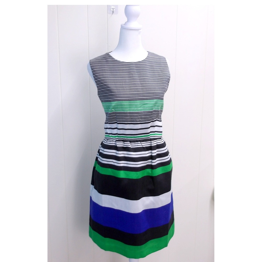 The Limited Striped Sleeveless Dress Black White‎ Green Blue Women's 8 /#7230